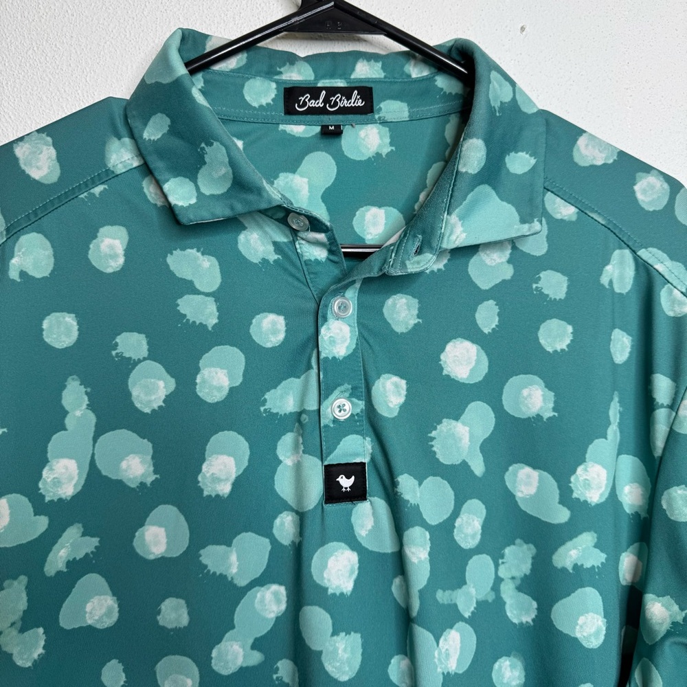 Bad Birdie Waterboy Retired Dot Bam Bam Teal Preppy Golf Polo Athletic Shirt M - Picture 3 of 11